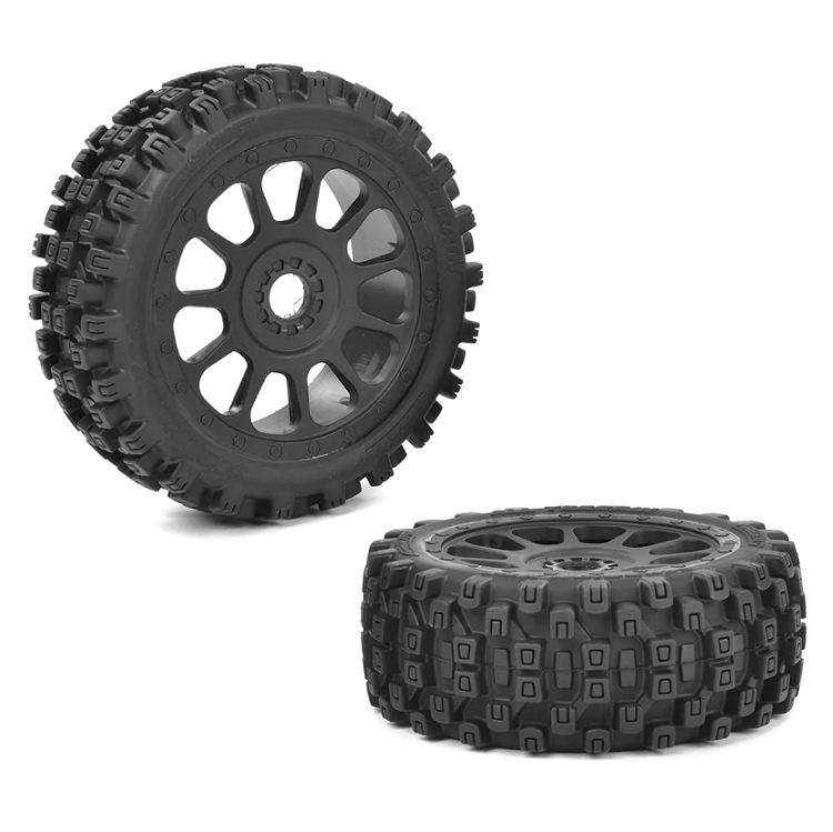 TEAM CORALLY 1:8 Buggy Scorpion Tyres on Black Spoke Wheels 17mm 2pcs - C-00180-1006