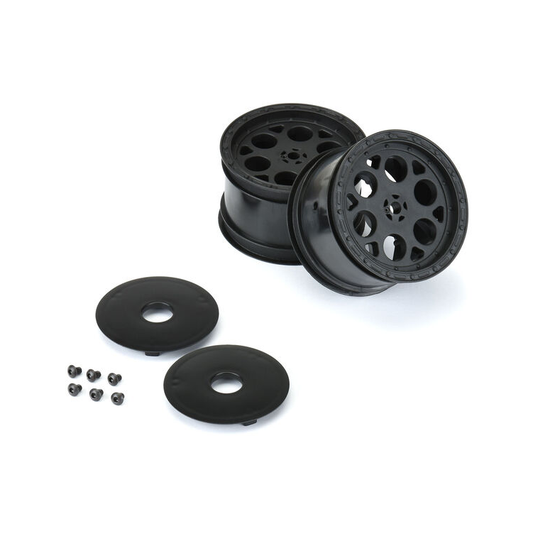 PROLINE SHOWTIME Rr 2.2in 1:10 Sprint Car Wheels Black w/ Opt. Covers 2pcs/ea - PRO278303