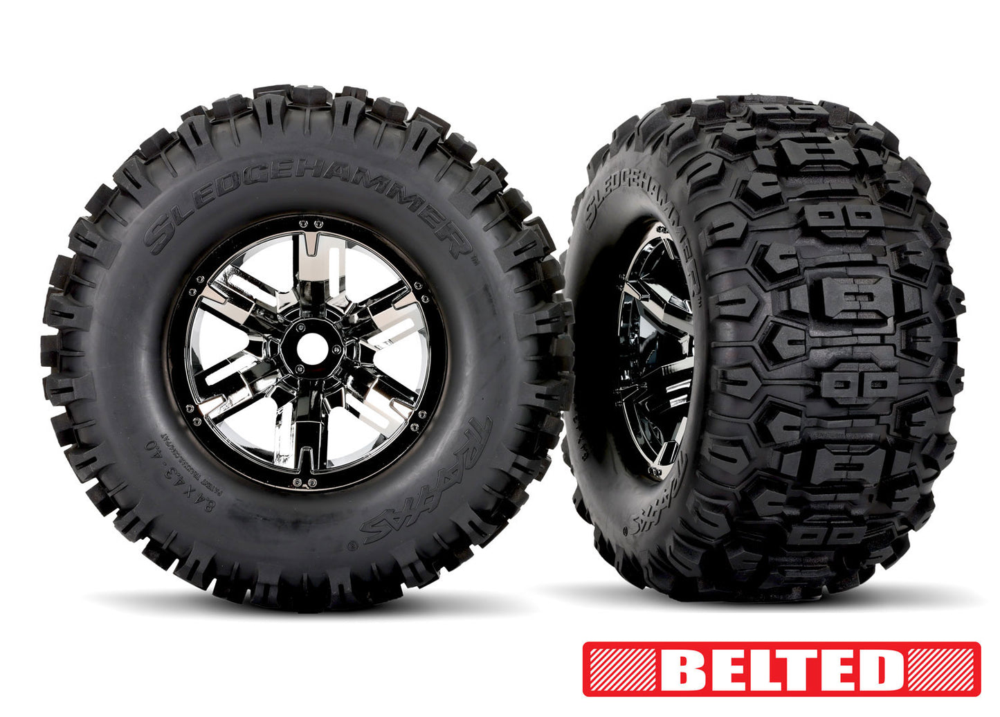 TRAXXAS X-MAXX Belted Sledgehammer Tyres on Black Chrome Wheels 2pcs - 7871X