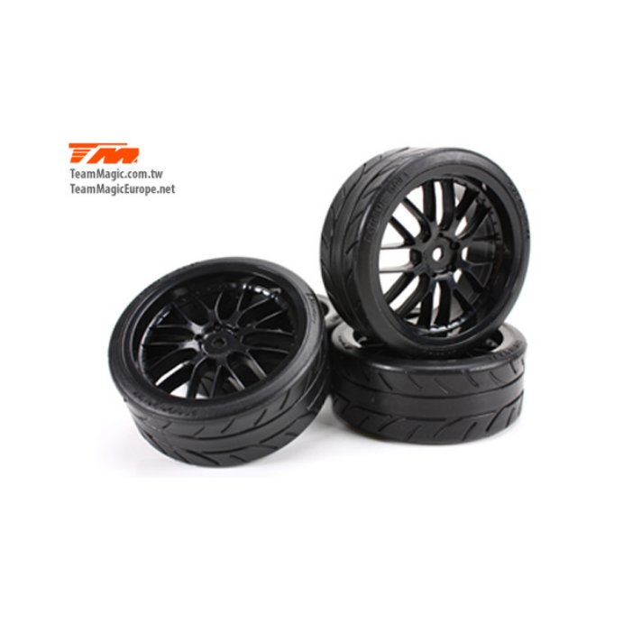 TEAM MAGIC 1:10 Drift Radial Tyre on 8 Spoke Black Wheel 4pcs - TM503330BK