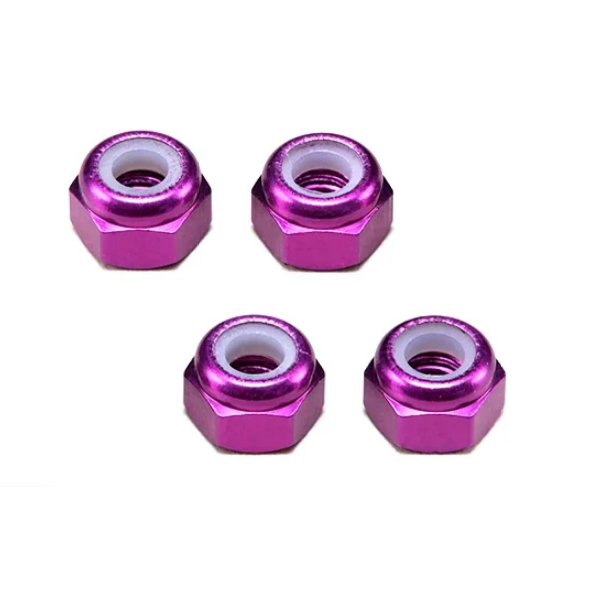 RCT M4 Nyloc Nuts Purple Aluminium 4pcs - RCT-4MMNYLOC-PRPL