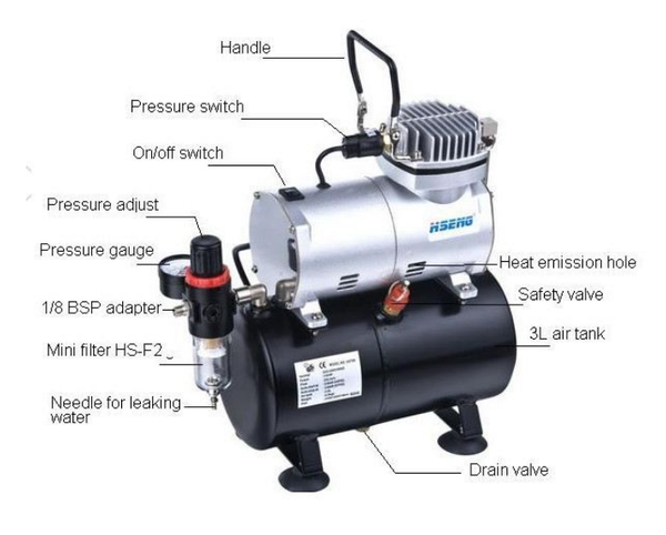 VISION Mini Air Compressor 1/5HP w/ Regulator & 3L Tank - NHDU-136
