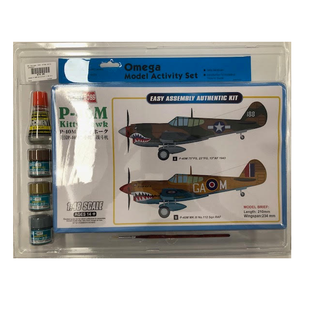 OMEGA P-40M Kittyhawk 1:48 Starter Set w/ Glue, Paints & Brush - OM36001
