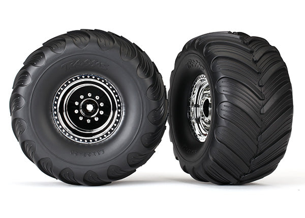 TRAXXAS Terra Groove Dual Profile Tyres on Chrome Deep Dish Wheels 2pcs - 3665X