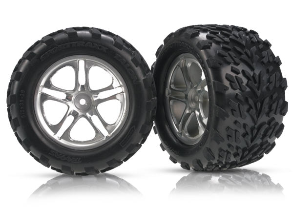TRAXXAS Talon 3.8in All Terrain Tyres on Satin Chrome Split Spoke Wheels 14mm Hex 2pcs - 5174A