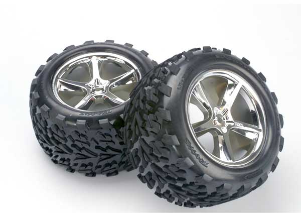 TRAXXAS Talon Tyres on 3.8in Gemini Chrome Wheels 14mm 2pcs - 5374