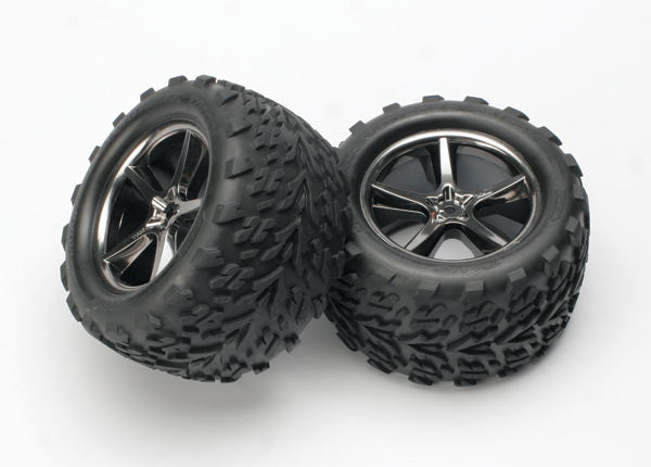 TRAXXAS Talon Tyres on 3.8in Gemini Black Chrome Wheels 14mm 2pcs - 5374A