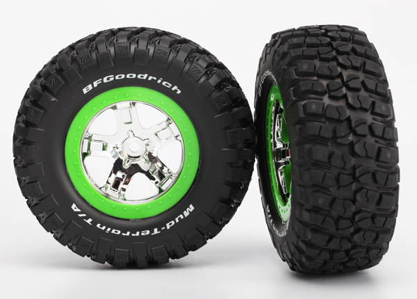 TRAXXAS BFG Mud Terrain T/A MK2 Tyre on Chrome Wheel w/ Green Beadlock 2pcs - 5865