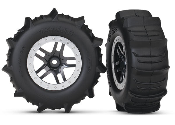 TRAXXAS SCT Paddle Tyres on Black Split Spoke Wheels w/ Silver Beadlock 2pcs - 5891