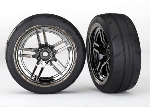 TRAXXAS 1.9in Front Radial Rubber Tyres on Black Chrome Wheels suit 1:10 Onroad - 8373