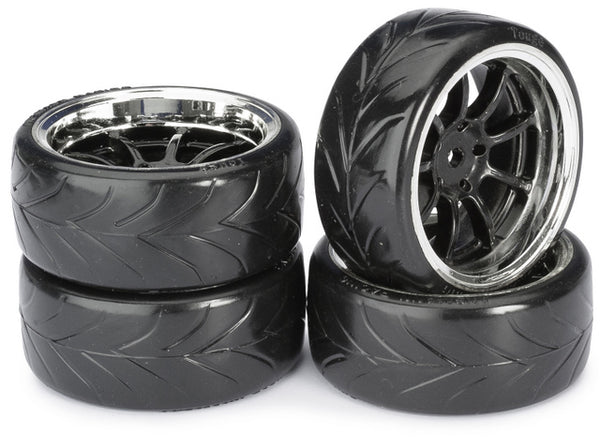 ABSIMA Ribbed Drift Tyre on Black/Chrome Wheel Set 4pcs - AB2510044