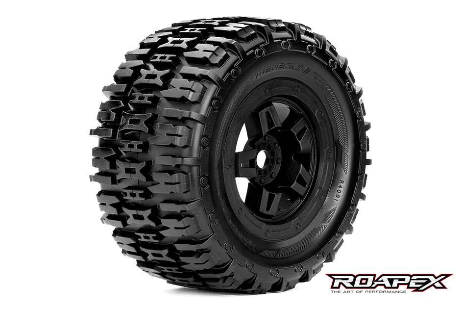 ROAPEX RENEGADE 1:8 Monster Truck Tyre on Black Wheel 2pcs - R4001-B