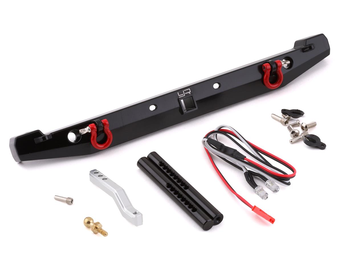 YEAH RACING Rr Aluminium Black Bumper w/ LEDs + Tow Hook TRX-4/ SCX10 II - YEA-TRX4-058BK