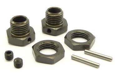 HOBAO 17mm Hex Hubs w/ Nuts, Pins & Grubscrews Gunmetal Aluminium 2sets - HB-87027H