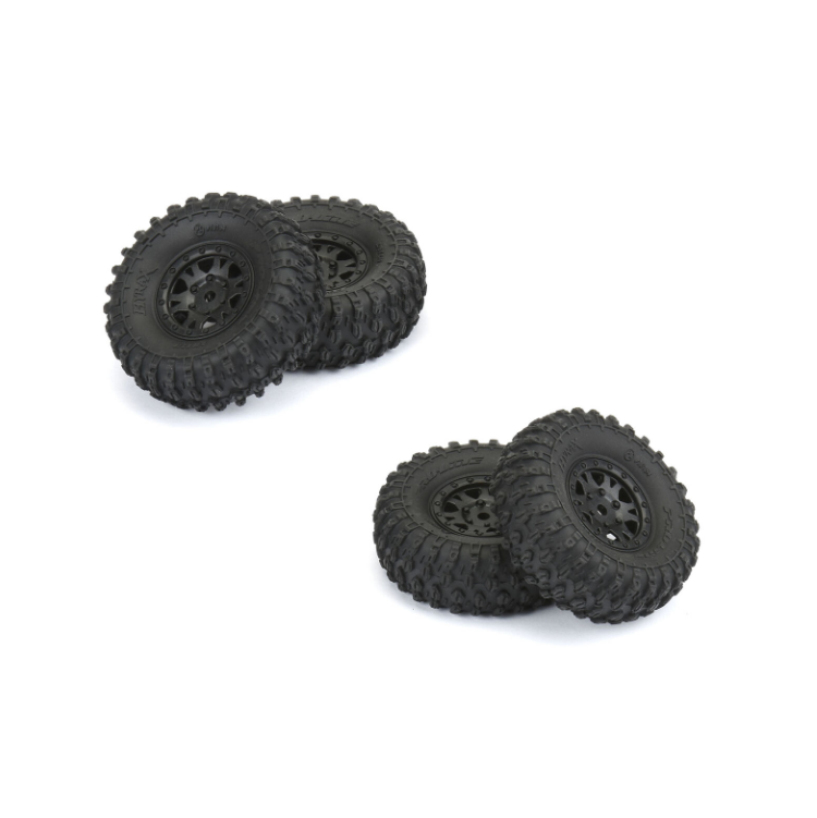 PROLINE 1:24 Hyrax Fr/Rr 1in Tyres on Black Impulse Wheels 7mm 4pcs - PRO1019410