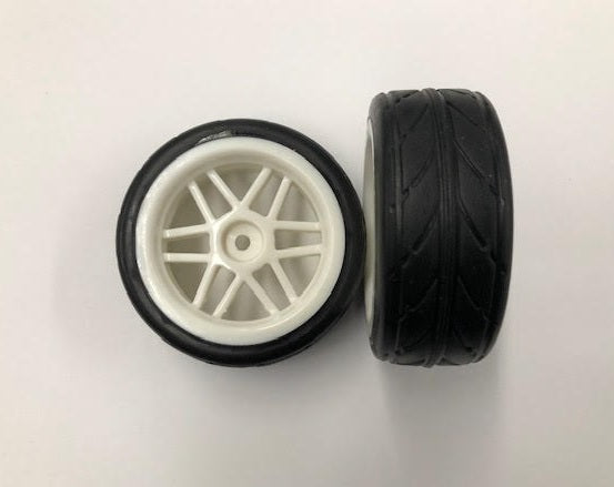 RIVERHOBBY 1:10 Rubber Street Tyres on White Split Spoke Wheels 2pcs - RH-10417
