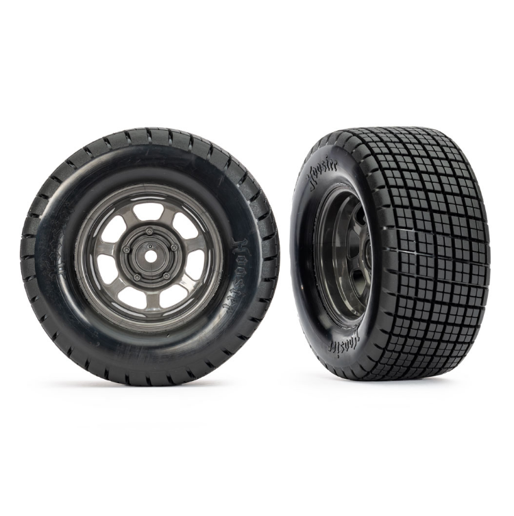 TRAXXAS Fr Hoosier Dirt Oval Tyres on Grey Steelie Wheels suit Slash Modified 2pcs - 10473X