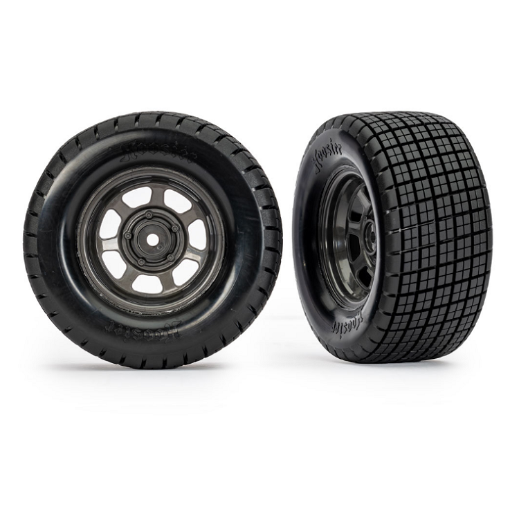 TRAXXAS Rr Hoosier Dirt Oval Tyres on Grey Steelie Wheels suit Slash Modified 2pcs - 10474X