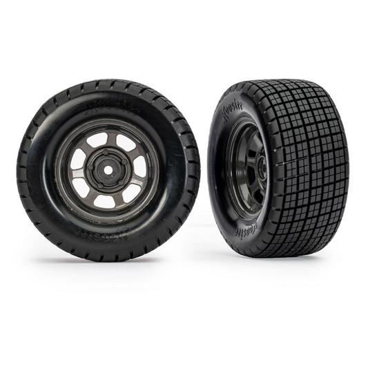 TRAXXAS Rr Hoosier Dirt Oval Tyres on Grey Steelie Wheels suit Slash Modified 2pcs - 10474X