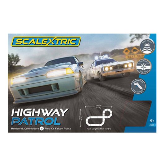 SCALEXTRIC Highway Patrol Set Holden VL Commodore vs Ford XY Falcon - C1453SF