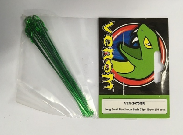 VENOM Long Body Pin Green w/ Angled Hoop 10pcs - VEN-2070GR