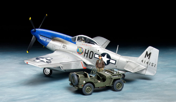 TAMIYA North American P-51D Mustang & 1/4 Ton 4x4 Light Vehicle Set 1:48 - T25205