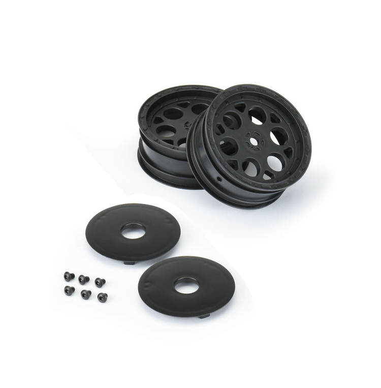 PROLINE SHOWTIME Fr 2.2in 1:10 Sprint Car Wheels Black w/ Opt. Covers 2pcs/ea - PRO278203