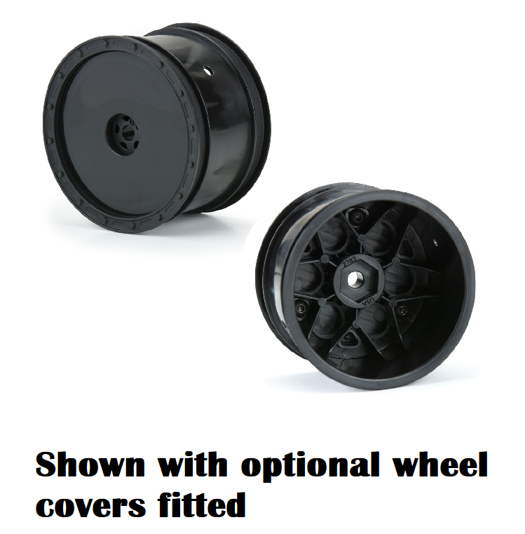 PROLINE SHOWTIME Rr 2.2in 1:10 Sprint Car Wheels Black w/ Opt. Covers 2pcs/ea - PRO278303