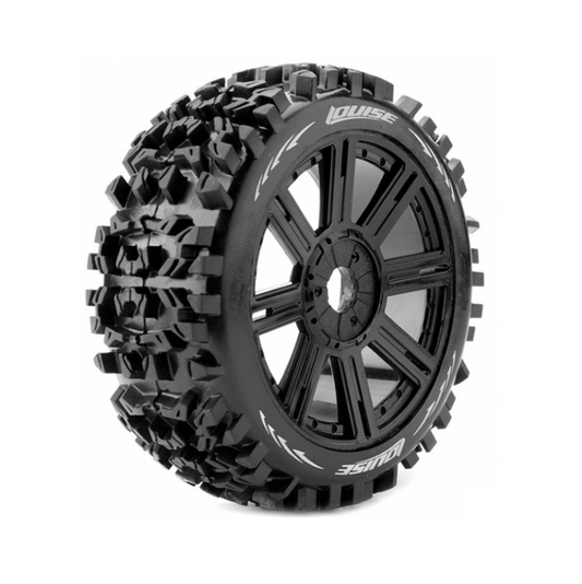 LOUISE B-PIONEER 1:8 Buggy Soft Tyre on Black Spoke Wheel 17mm 2pcs - LT3130SB