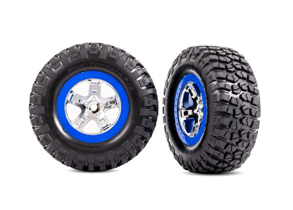 TRAXXAS SCT BFG Mud T/A KM2 Tyres on 5-Spoke Chrome Wheel w/ Blue Beadlock 2pcs - 5867A