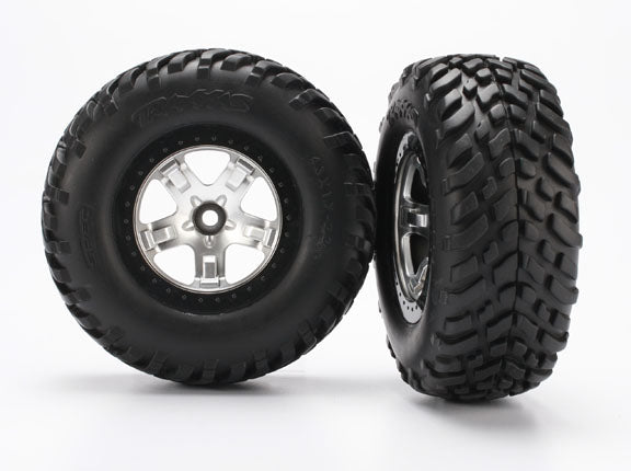 TRAXXAS SCT Off Road Tyres on Satin Chrome Wheels w/ Black Beadlock 2pcs - 5875X