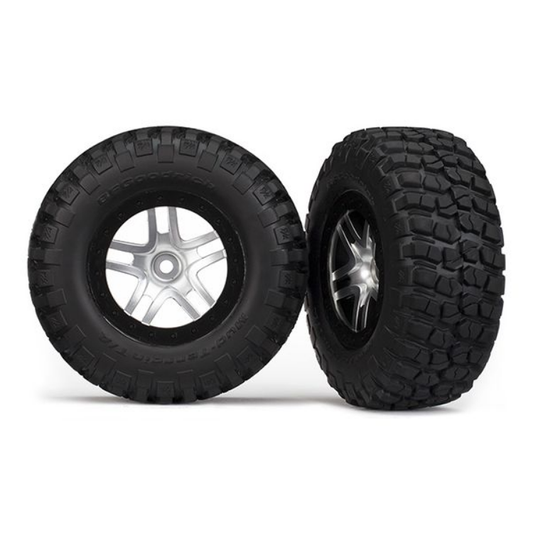 TRAXXAS SCT BFG Mud T/A KM2 Tyres on Split Spoke Satin Chrome Wheel w/ Black Beadlock 2pcs - 5877