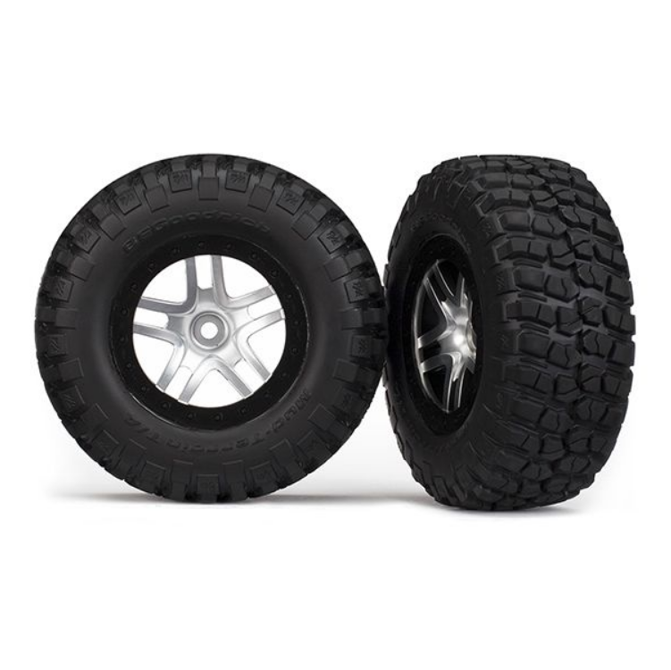 TRAXXAS SCT BFG Mud Terrain Tyres on 5-Spoke Satin Chrome Wheel w/ Black Beadlock 2pcs - 6873