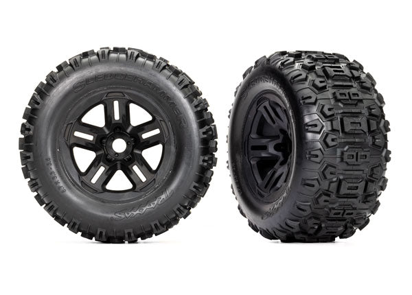 TRAXXAS Sledgehammer Tyres on 3.8in Black 5 Spoke Wheels suit Sledge/ E-Revo/ Summit 2pcs - 9672