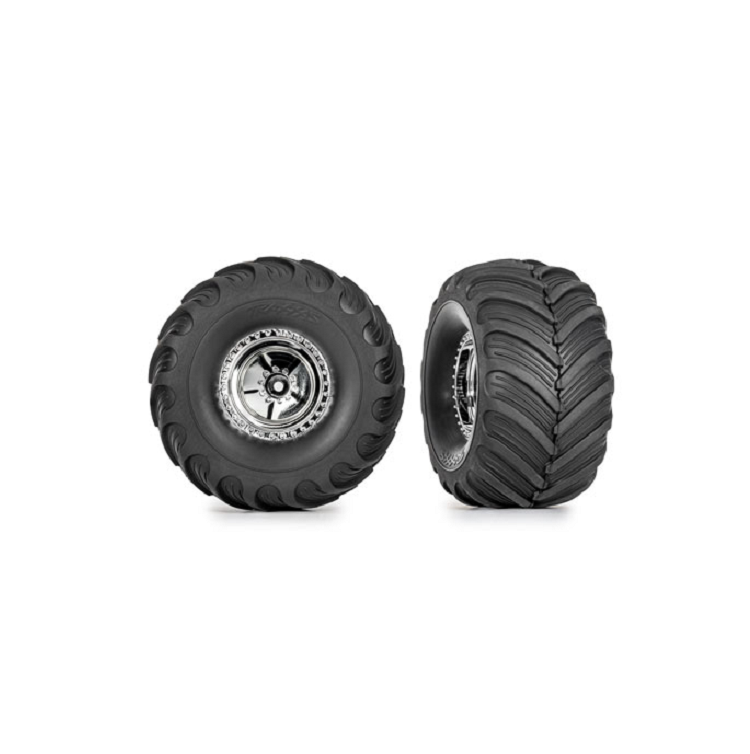 TRAXXAS 1:18 Terra Groove Tyres on Chrome Deep Dish Wheels 3.0x1.0in 2pcs - 9867