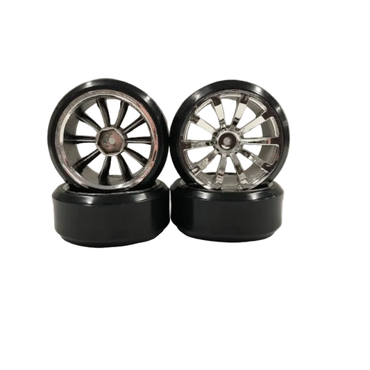 VISION 1:10 Hard Drift Tyres on 10-Spoke Chrome Wheels 4pcs - VSKT636032S
