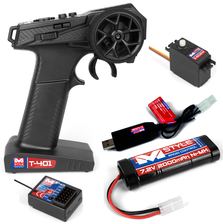MSTYLE Electric Car Starter Set w/ 2.4ghz Radio & Receiver, Servo, Nimh Battery & USB Charger - MS-M-002