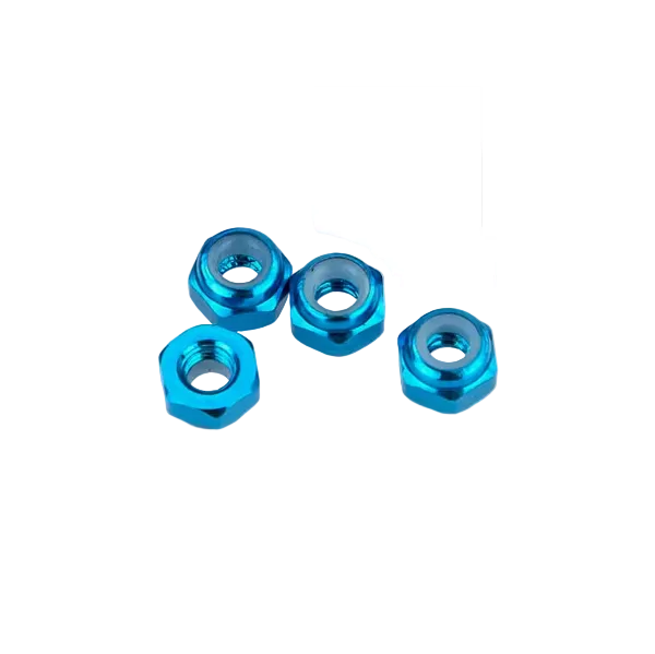 RCT M4 Nyloc Nuts Blue Aluminium 4pcs - RCT-4MMNYLOC-BLUE