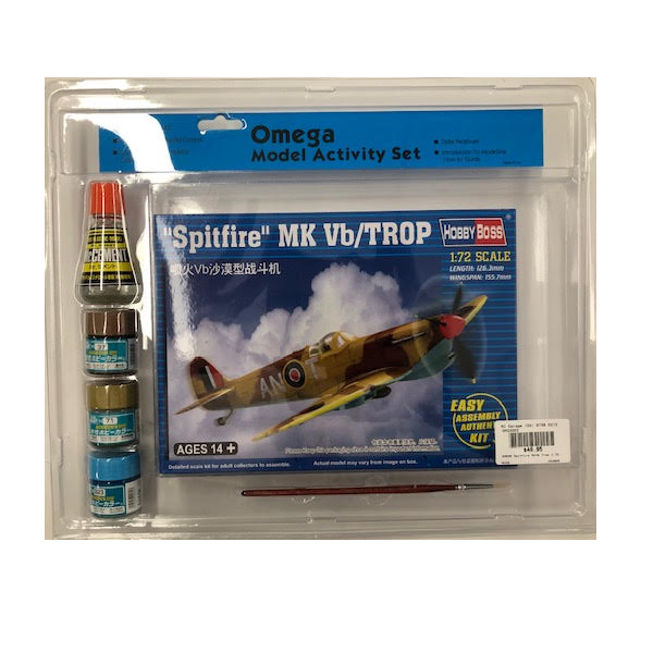 OMEGA Spitfire MkVb Trop 1:72 Starter Set w/ Glue, Paints & Brush - OM33002