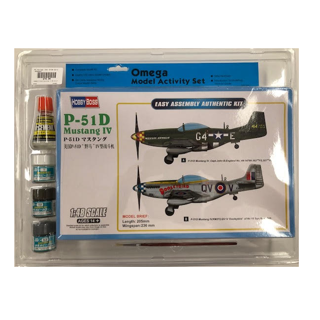 OMEGA P-51D Mustang 1:48 Starter Set w/ Glue, Paints & Brush - OM36002