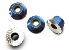 TRAXXAS 4mm Nyloc Nuts Flanged & Knurled Blue Aluminium 4pcs - 1747R
