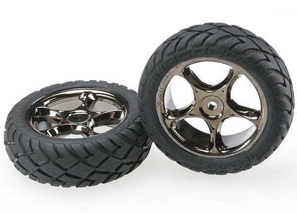 TRAXXAS Anaconda 2.2in Street Tyres on Tracer Black Chrome Wheel Front 2pcs - 2479A