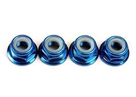 TRAXXAS 5mm Flanged Nyloc Nuts Blue Aluminium 4pcs - 4147X