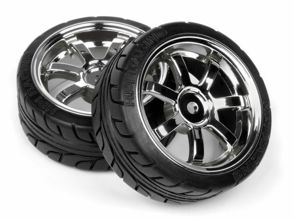 HPI 26mm Rubber Radial Tyre on Pro Wheel Chrome 2pcs - HPI-4738