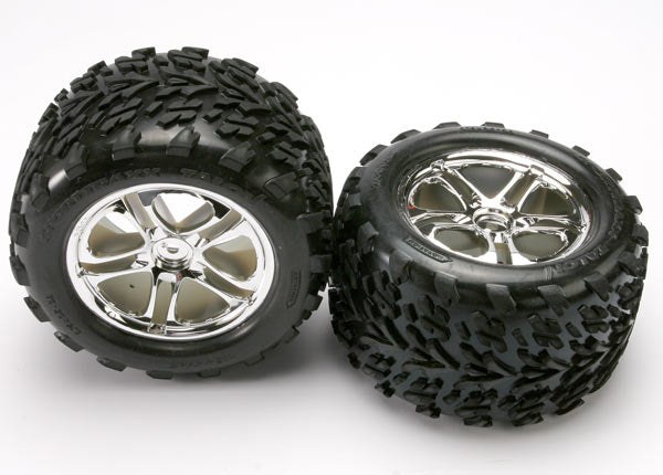 TRAXXAS Talon 3.8in All Terrain Tyres on Chrome Split Spoke Wheels 14mm Hex 2pcs - 5174