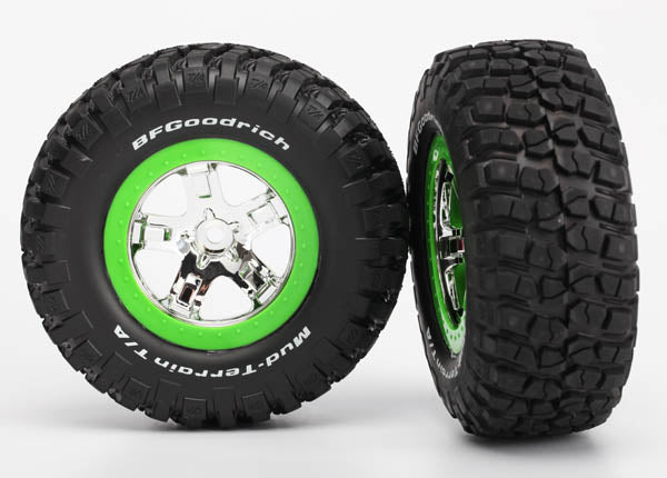 TRAXXAS BFG Mud Terrain T/A MK2 Tyre on Chrome Wheel w/ Green Beadlock 2pcs  - 5865