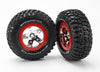 TRAXXAS SCT BFG Mud T/A KM2 Tyres on 5-Spoke Chrome Wheel w/ Red Beadlock 2pcs - 5867