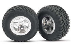 TRAXXAS SCT Off-Road Tyres on 5-Spoke Satin Chrome Wheels 2pcs - 5873