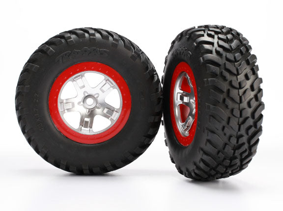 TRAXXAS SCT S1 Off-Road Racing Tyres on Split Spoke Chrome Wheel w/ Red Beadlock 2pcs - 5873R