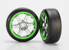 TRAXXAS 1:16 1.9in Gymkhana Slick Tyres on Volk Racing TE37 Green/ Chrome Wheels 2pcs - 7375